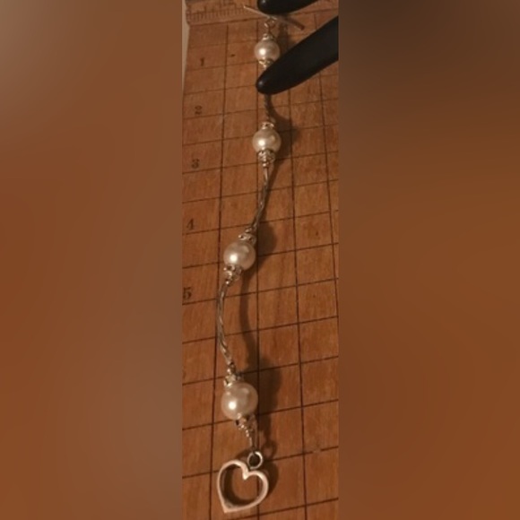 925 Silver Heart Toggle Clasp Bracelet 7”L Costume Pearls, AB Crystal Rings EVC - Picture 5 of 6